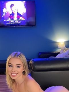 naked blonde woman in her own house
