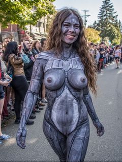 Smiling Body Paint Pierced Nipples Fremont Solstice Parade 07