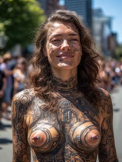 Smiling Body Paint Pierced Nipples Fremont Solstice Parade 07