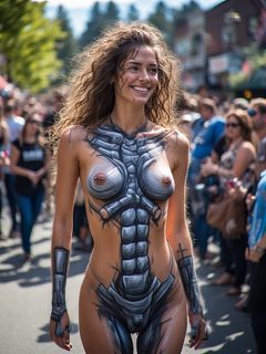Smiling Body Paint Pierced Nipples Fremont Solstice Parade 07