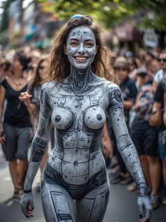 Smiling Body Paint Pierced Nipples Fremont Solstice Parade 07