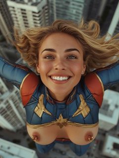 Superhero Flashing Pierced Nipples Flying 01 - Captain Marvel