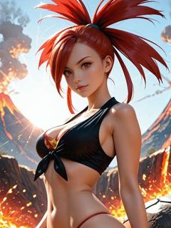 pokemon fire trainer Flannery by the valcano hentai