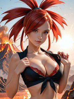 pokemon fire trainer Flannery by the valcano hentai