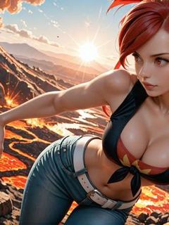 pokemon fire trainer Flannery by the valcano hentai