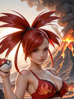 pokemon fire trainer Flannery by the valcano hentai
